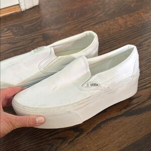 Vans White Slip-On Sneakers Classic Style- worn once!